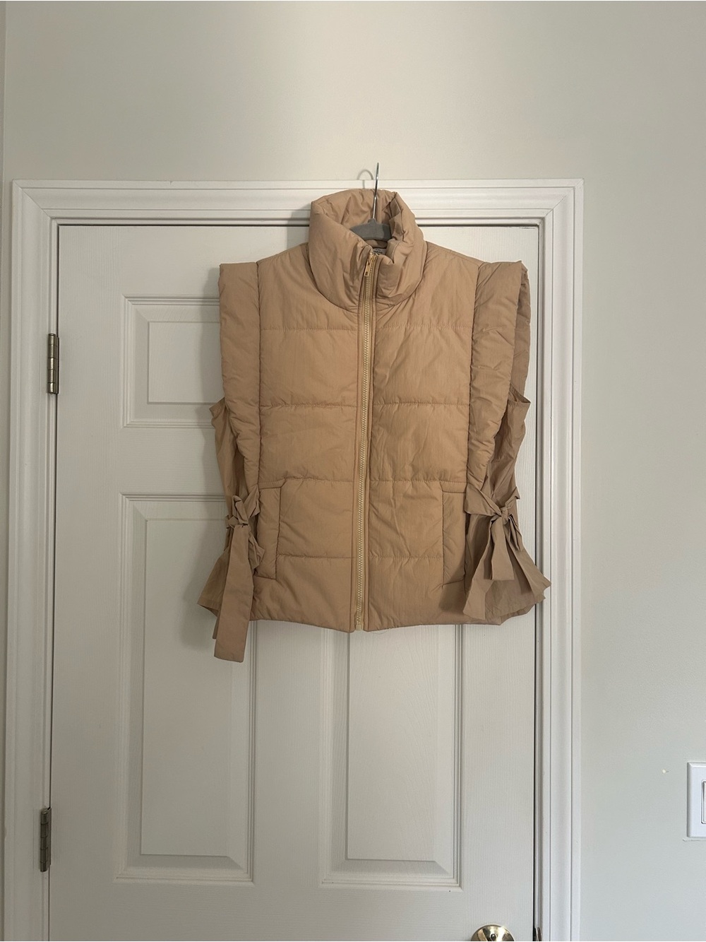 entro Beige Puffer Vest with Side Tie Accents